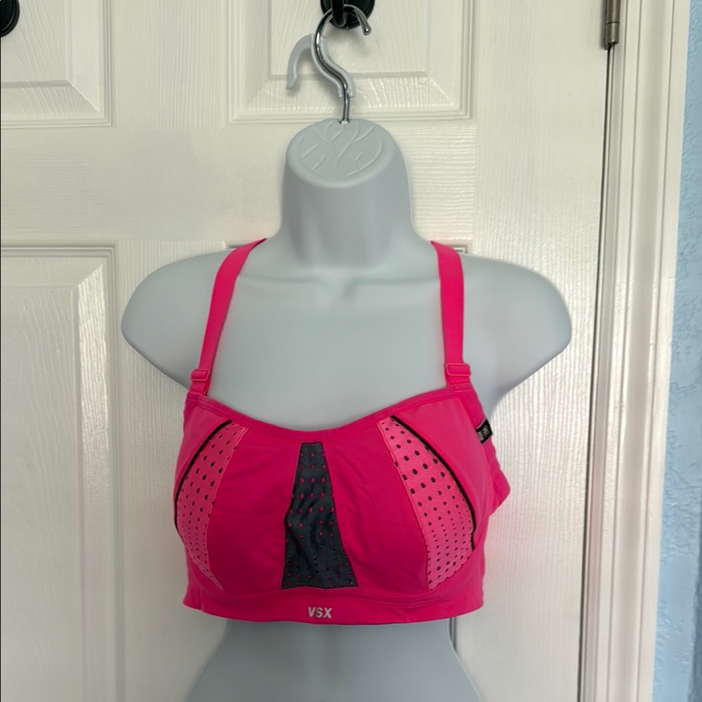 VSX Pink and Gray Sports Bra with Moisture-Wicking Fabric